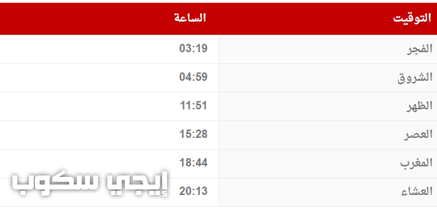 مواعيد الصلاه بالطايف